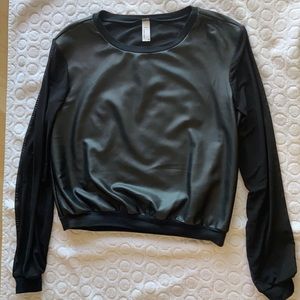 Black faux leather top with sheer sleeves